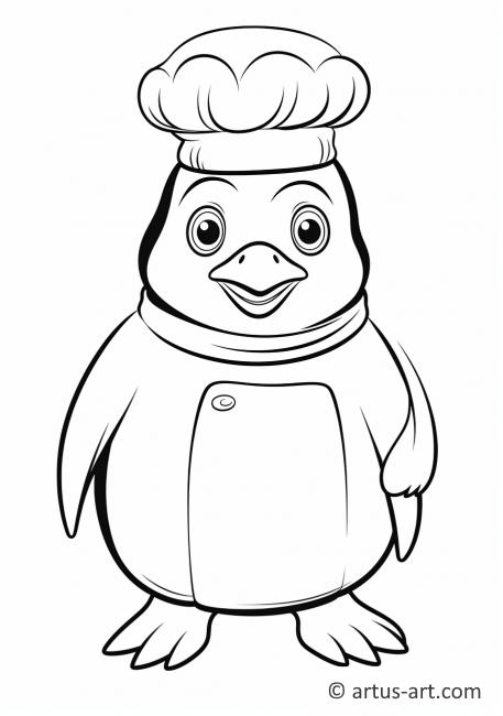 Раскраска пингвина с поварской шапкой